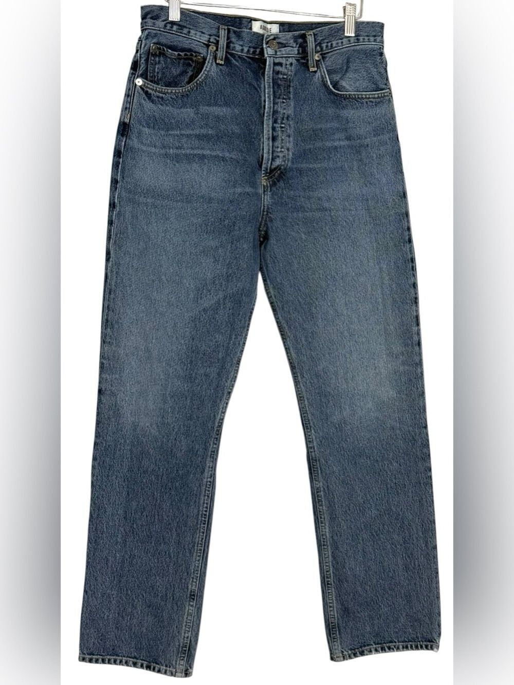 Agolde High-Rise Straight Leg Jeans in Dark Blue Wash